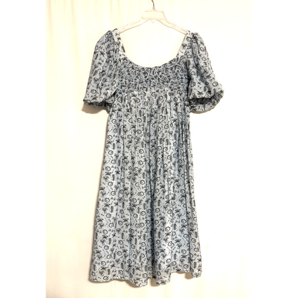 Worth Collective Maxi Dress XL Blue Smoked Puff Sleeve Aline Boho - Picture 2 of 8